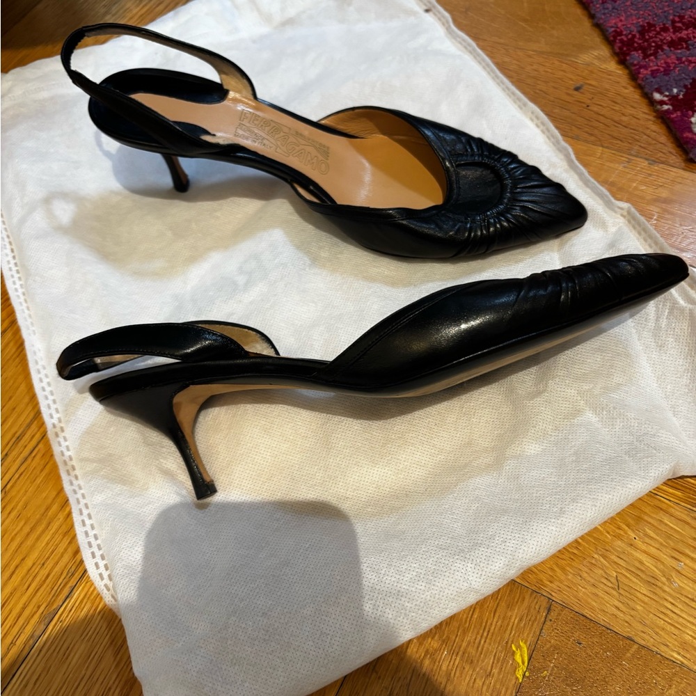 Salvatore Ferragamo Black Pointed-Toe Slingback Heels - Picture 4 of 4